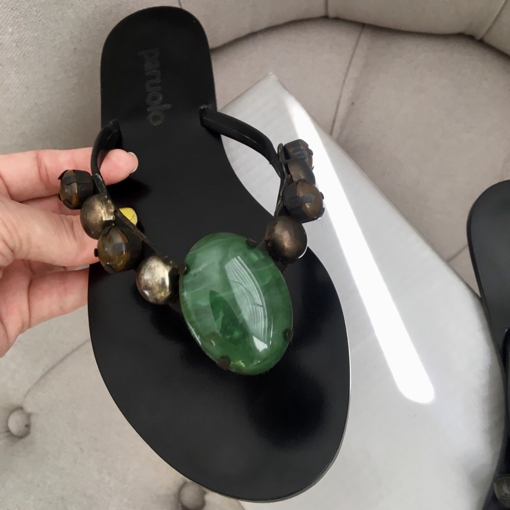 💚 $129 Paruolo stones gem stud bead Jewelry leather sandal flip flop flat 36